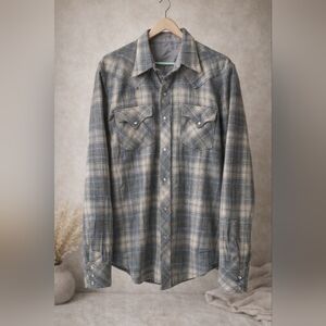 Plaid Western Snap-Front Shirt in Blue and Gray